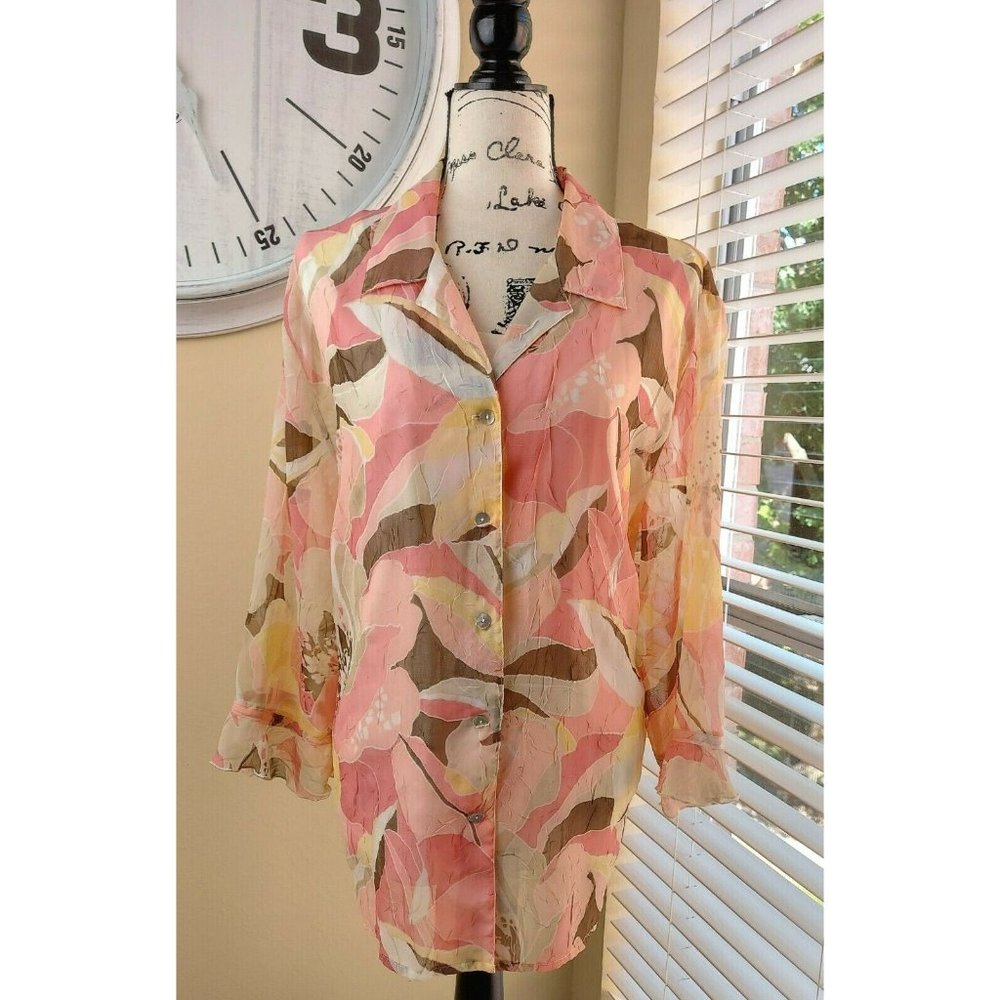 Alfred Dunner  2pc Shirt/Top - Women Size 16W Floral Peach Tank top Attached